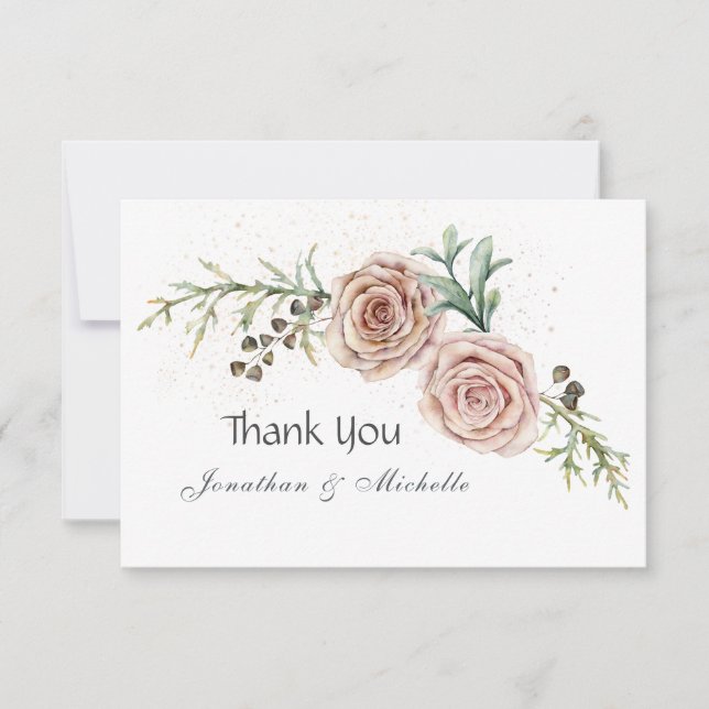Elegante Rosa Roses Vintage Wedding Dankeskarte (Vorderseite)