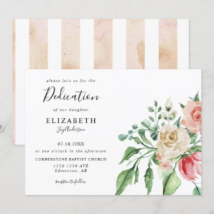 Elegante rosa Roses Watercolor Baby Dedication Einladung