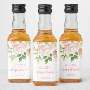 Elegante rosa-rote Blumen Mädchen-Baby-Party Mini  Alkoholflaschenetikett
