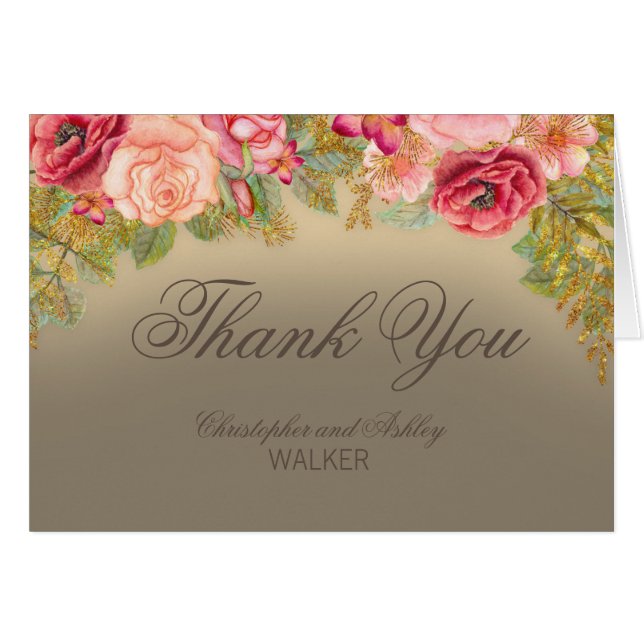 Elegante rosa Rote Rosen Hochzeit Danke (Vorderseite (Horizontal))