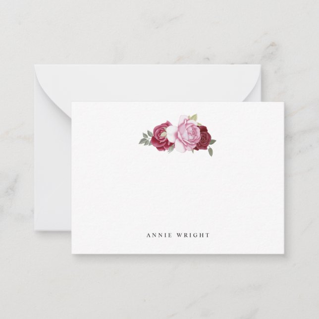 Elegante rosa Rote Rosen Personalisiert Stationery Mitteilungskarte (Vorderseite)