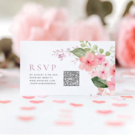 Elegante Rosa Sakura Blume Hochzeit QR Code UAWG Begleitkarte