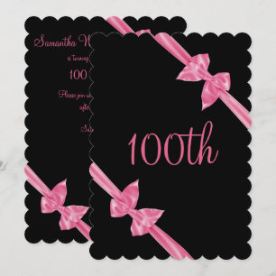Elegante rosa Satin-Bogen-100. Geburtstag Einladung