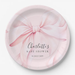 Elegante rosa Schleife Baby-Bridal-Shower Pappteller