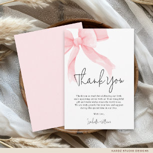 Elegante rosa Schleife Baby Shower Dankeskarte