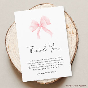 Elegante rosa Schleife Baby Shower Dankeskarten Dankeskarte