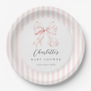 Elegante rosa Schleife Baby Shower Pappteller