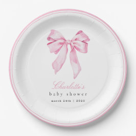 Elegante rosa Schleife Baby Shower Pappteller