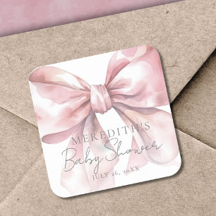 Elegante rosa Schleife Baby Shower Quadratischer Aufkleber
