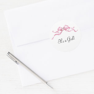 Elegante rosa Schleife Baby Shower Runder Aufkleber