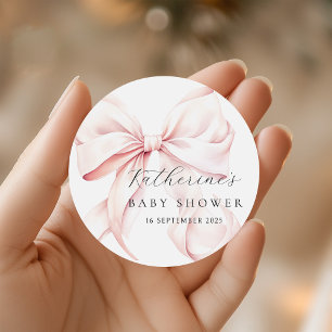 Elegante rosa Schleife Baby Shower Runder Aufkleber