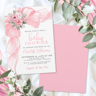 Elegante rosa Schleife Babyparty Einladung