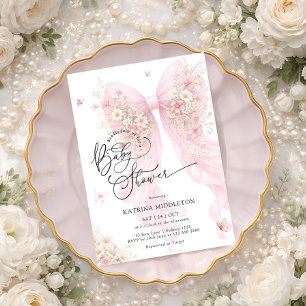 Elegante rosa Schleife Bloom Schmetterling Baby Sh Einladung