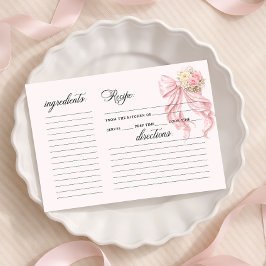 Elegante rosa Schleife Brautparty Rezeptkarte