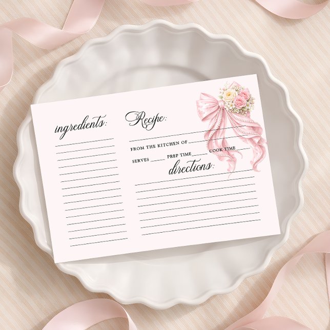 Elegante rosa Schleife Brautparty Rezeptkarte (Von Creator hochgeladen)