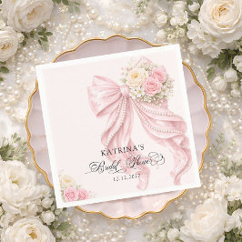 Elegante Rosa Schleife Brautparty Serviette