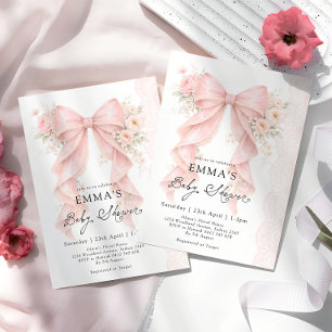 Elegante rosa Schleife Floral Girl Baby Shower Einladung