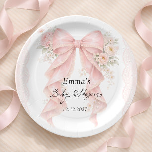 Elegante rosa Schleife Floral Girl Babyparty Pappteller