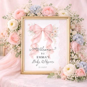 Elegante rosa Schleife Floral Girl Babyshower Will Poster