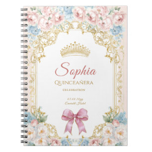 Elegante rosa Schleife Florale Quinceanera Notizblock