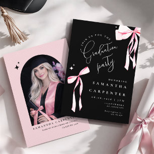 Elegante rosa Schleife Kokette Foto schwarze Absch Einladung