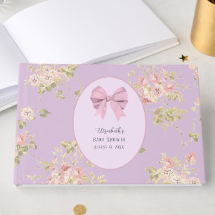 Elegante rosa Schleife lila florale Babyparty Gästebuch