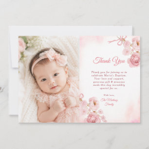 Elegante rosa Schleife Rose Floral Kreuz Mädchen T Dankeskarte
