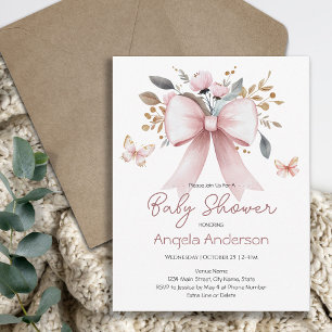 Elegante rosa Schleife Schmetterling Baby Shower Einladung