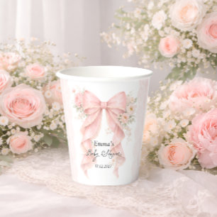 Elegante rosa Schleifen-Blumen-Baby-Party Pappbecher