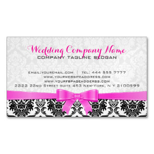 Elegante rosa schwarze und weiße Damaskus-Ribbon 2 Magnetische Visitenkarte