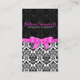 Elegante rosa schwarze und weiße Damaskus-Ribbon 2 Visitenkarte