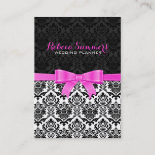 Elegante rosa schwarze und weiße Damaskus-Ribbon 2 Visitenkarte