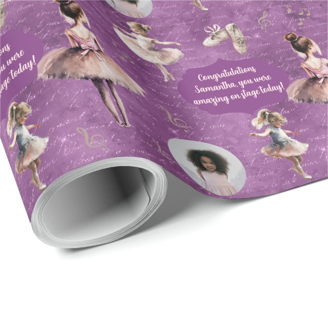 Elegante rosa Silver Name Text Foto Ballett Tutu Geschenkpapier (Rolleneckpunkt)