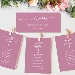 Elegante rosa Sitzplan-Karte mit Gast-Namen
