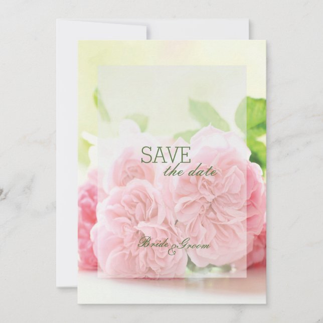 Elegante rosa Sommerhochzeit Rose retten Datum Save The Date (Vorderseite)