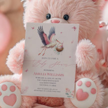 Elegante Rosa Stork Baby Dusche mit Schmetterlinge