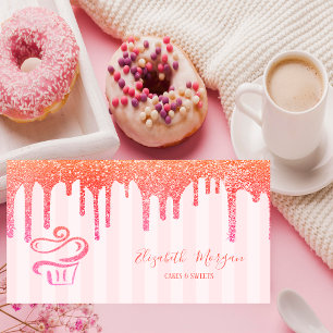 Elegante rosa Streifen Glitter-Tropfen Cupcake Visitenkarte