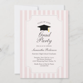 Elegante rosa Streifen Graduation Party Einladung
