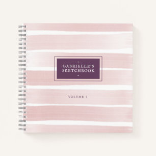 Elegante rosa Streifen mit Ihrem Namen Sketchbook Notizbuch
