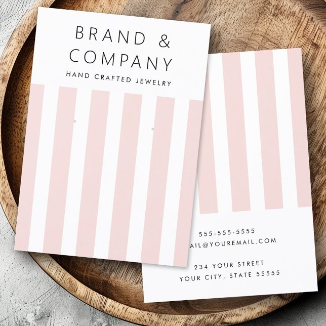Elegante Rosa Streifen Ohrring-Karte Visitenkarte (Elegant blush pink stripes earring card)