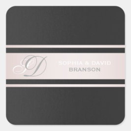Elegante rosa Streifen Schwarz Texturierte Monogra Quadratischer Aufkleber