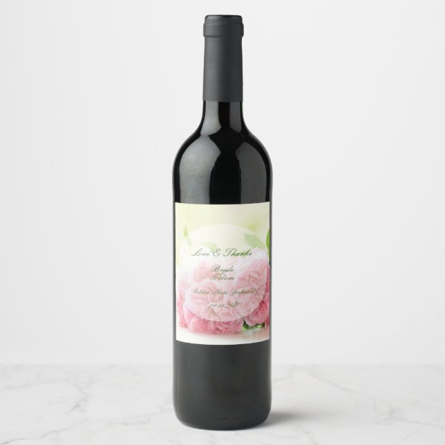 Elegante Rosa Summer Rose Wedding Weinetikett (Vorderseite)