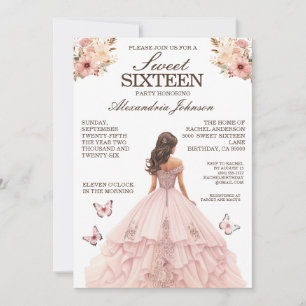 Elegante rosa Sweet 16-Festkleid-Einladungen Einladung