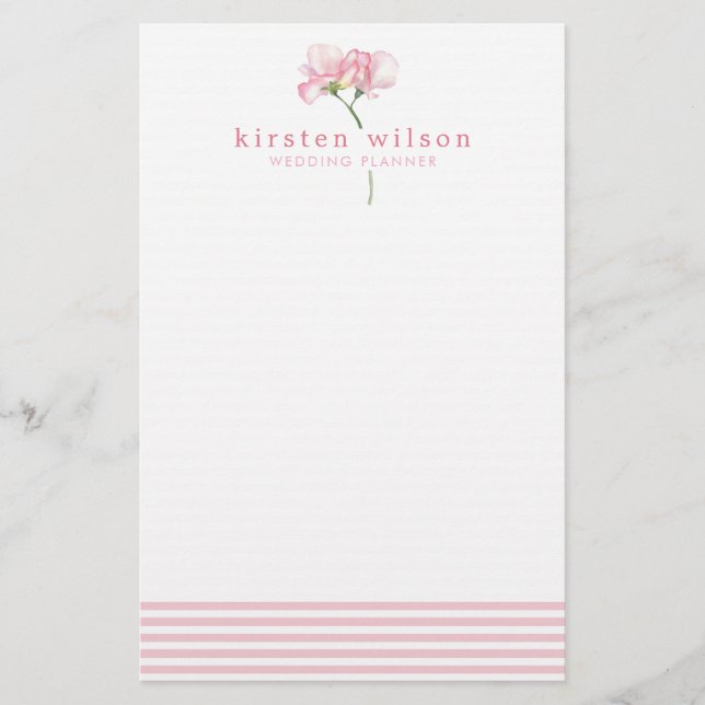 Elegante Rosa Sweet Pea Blume - Personalisiert Briefpapier (Vorderseite)