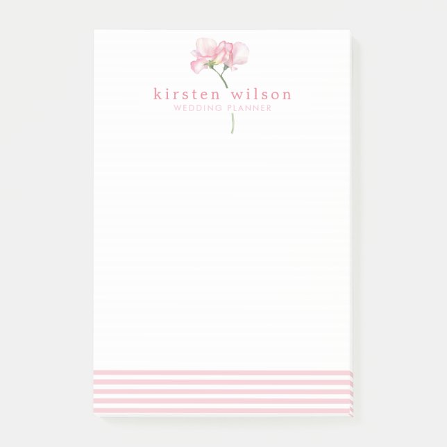 Elegante Rosa Sweet Pea Blume - Personalisiert Post-it Klebezettel (Vorderseite)