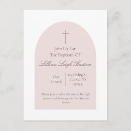 Elegante rosa Taufe | Minimalistisches Mädchen Postkarte