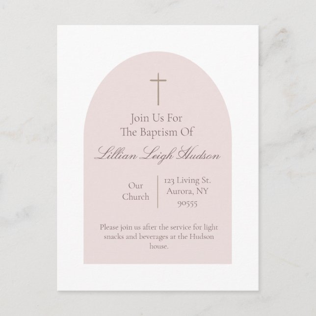 Elegante rosa Taufe | Minimalistisches Mädchen Postkarte (Vorderseite)