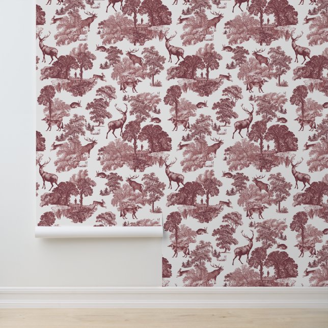Elegante, rosa Toile der Hirschtiere Tapete (Anwendung)