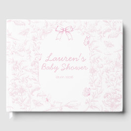 Elegante Rosa Toile Print Girl Babydusche Gästebuch