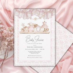Elegante rosa Toile Vintage Baby Shower Whimsy Einladung